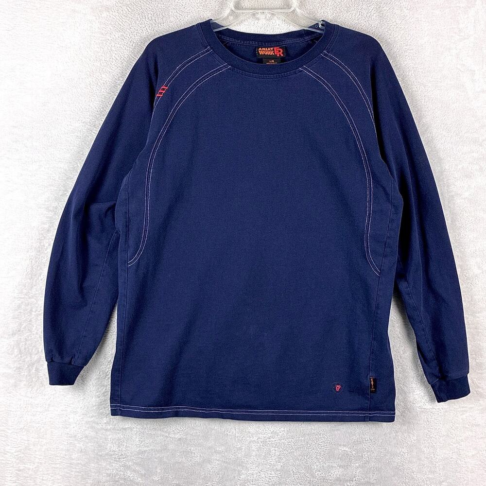 Ariat FR Shirt Mens L Navy Flame Resistant Work Crewneck Workwear Western